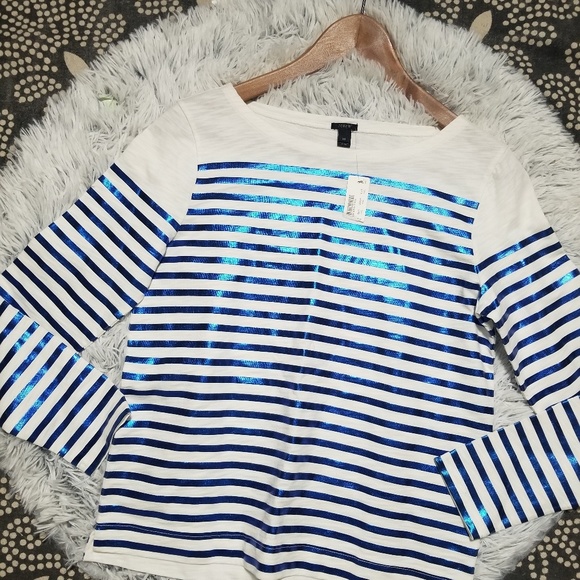 J. Crew blue and white shiny stripes size XS NWT - Picture 6 of 6